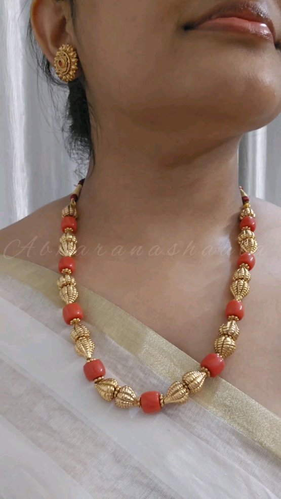 Antique Finish Coral Beads Necklace From 'Abharanashaala'