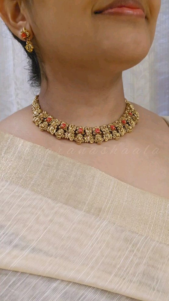 Antique Finish Designer Coral Necklace Set From 'Abharanashaala'