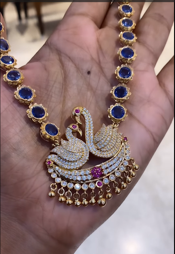 Blue And White Stone Gold Necklace From 'Sri Vasavi Thanga Malligai'
