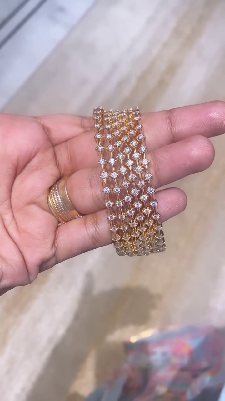 Diamond Finish Gold Bangles From 'Alekhya Reddy Jewellery'