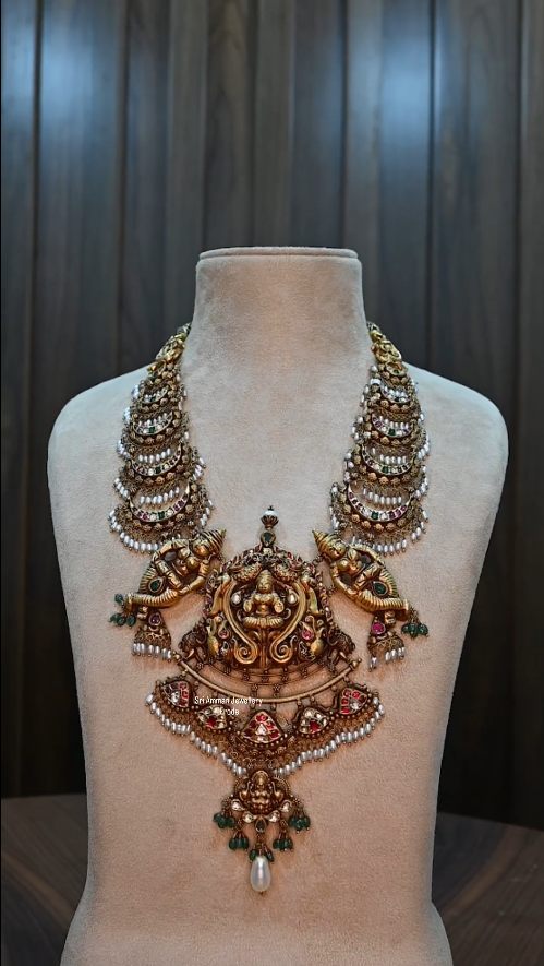 Gold Antique Kundan Bridal Necklace From 'Sri Amman Jewellers Erode'