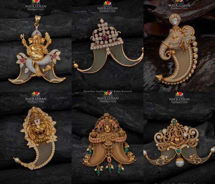 Gold Nail Pendant Sets From 'Navarathan Jewels'