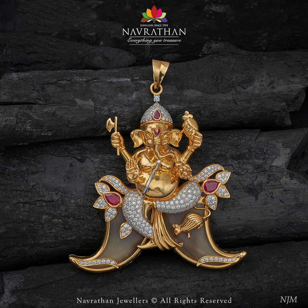 Gold Nail Pendant Sets From 'Navarathan Jewels'