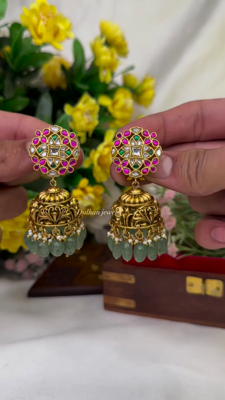 Gold Plated Jadau Kundan Nakshi Jhumkas From 'Dulhan Jewels'