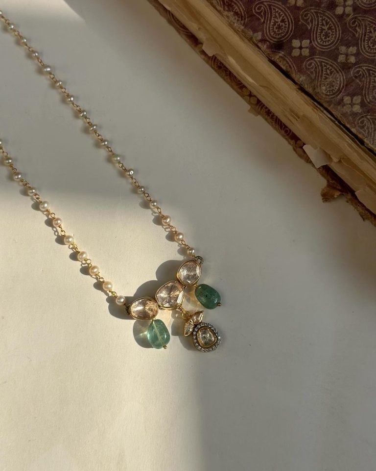 Gold Plated Silver Pearl Necklace From 'Vamika Silver'