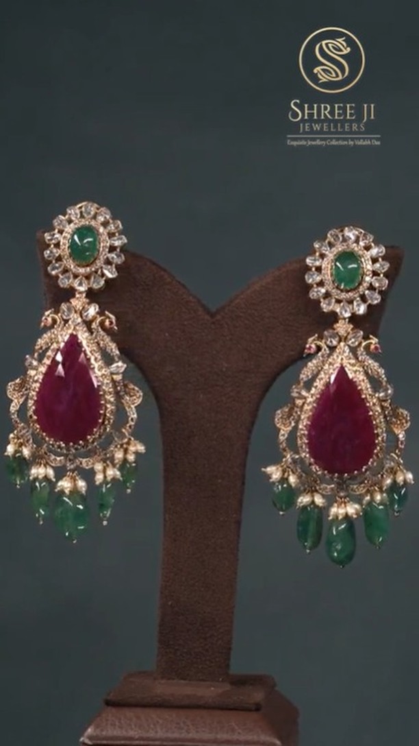 Gold Ruby and Polki Earrings From 'Shreeji Jewellers'1