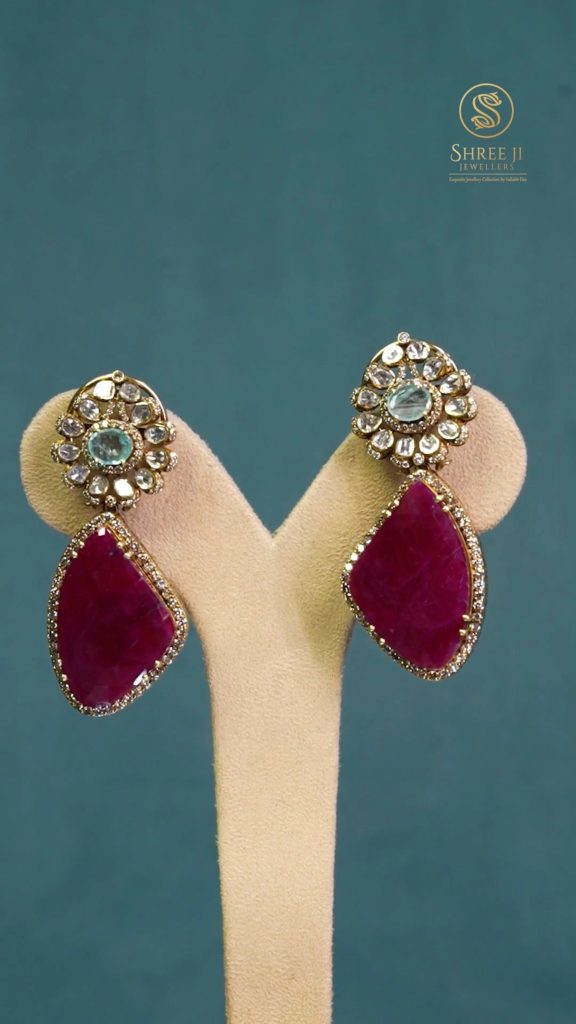 Gold Ruby and Polki Earrings From 'Shreeji Jewellers'