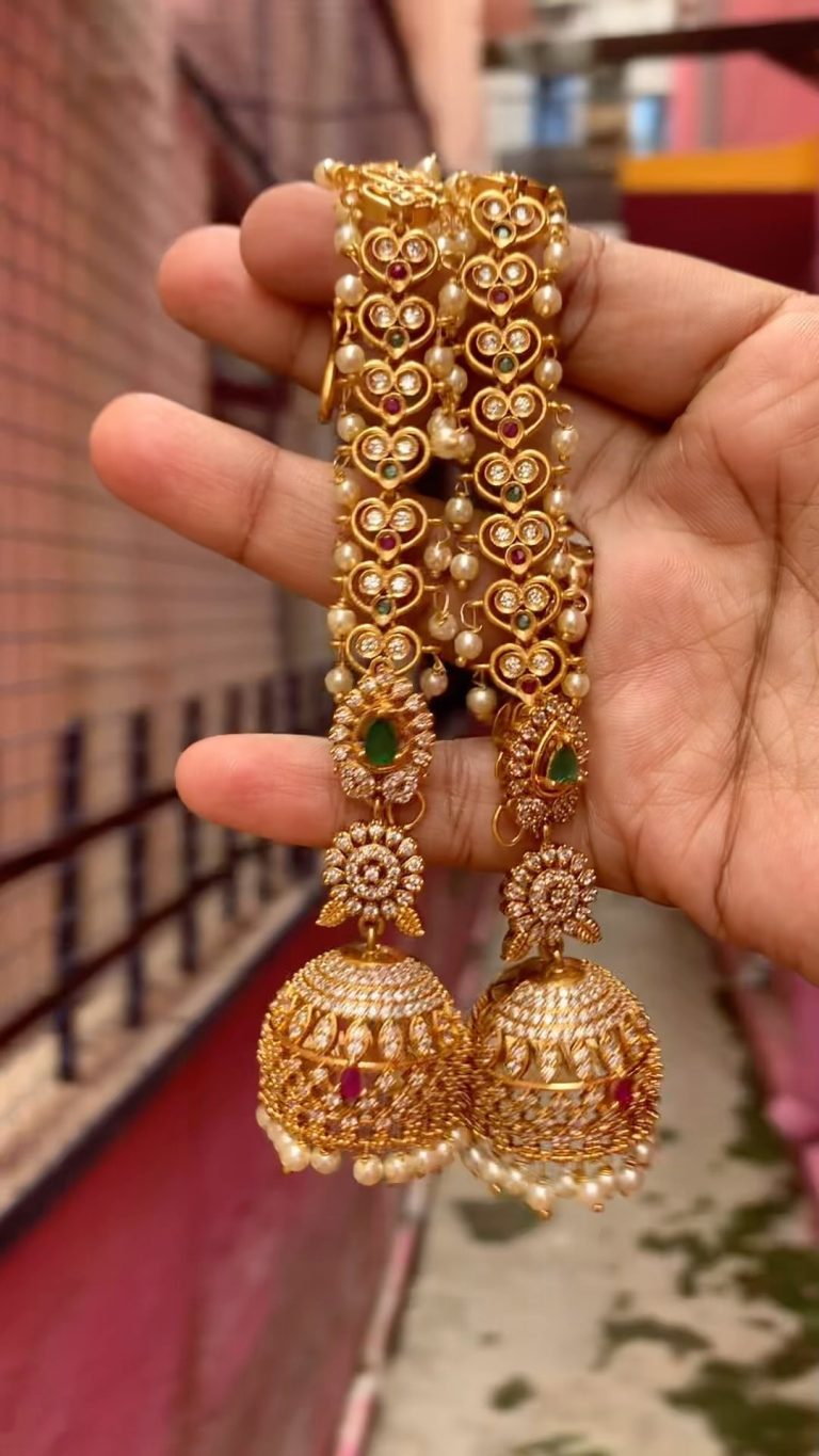 Imitation Jhumkas with Ear Chains From 'Chettinad Creations'