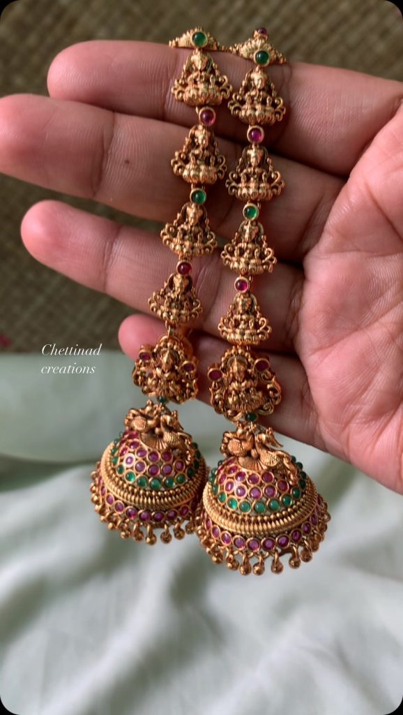 Imitation Jhumkas with Ear Chains From 'Chettinad Creations'