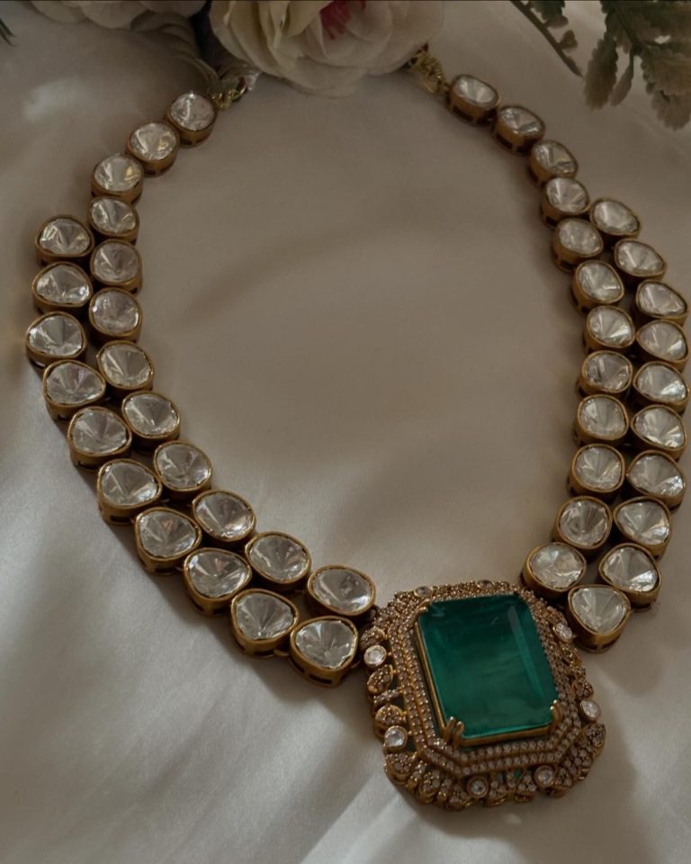 Imitation Polki and Emerald Stones Necklace From 'Jewelleryhubbjaipur'