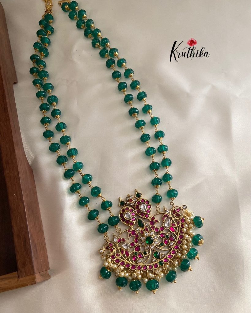 Jadau Kundan Peacock Pendant Pumpkin Beads Haram From 'Kruthika Jewellery'