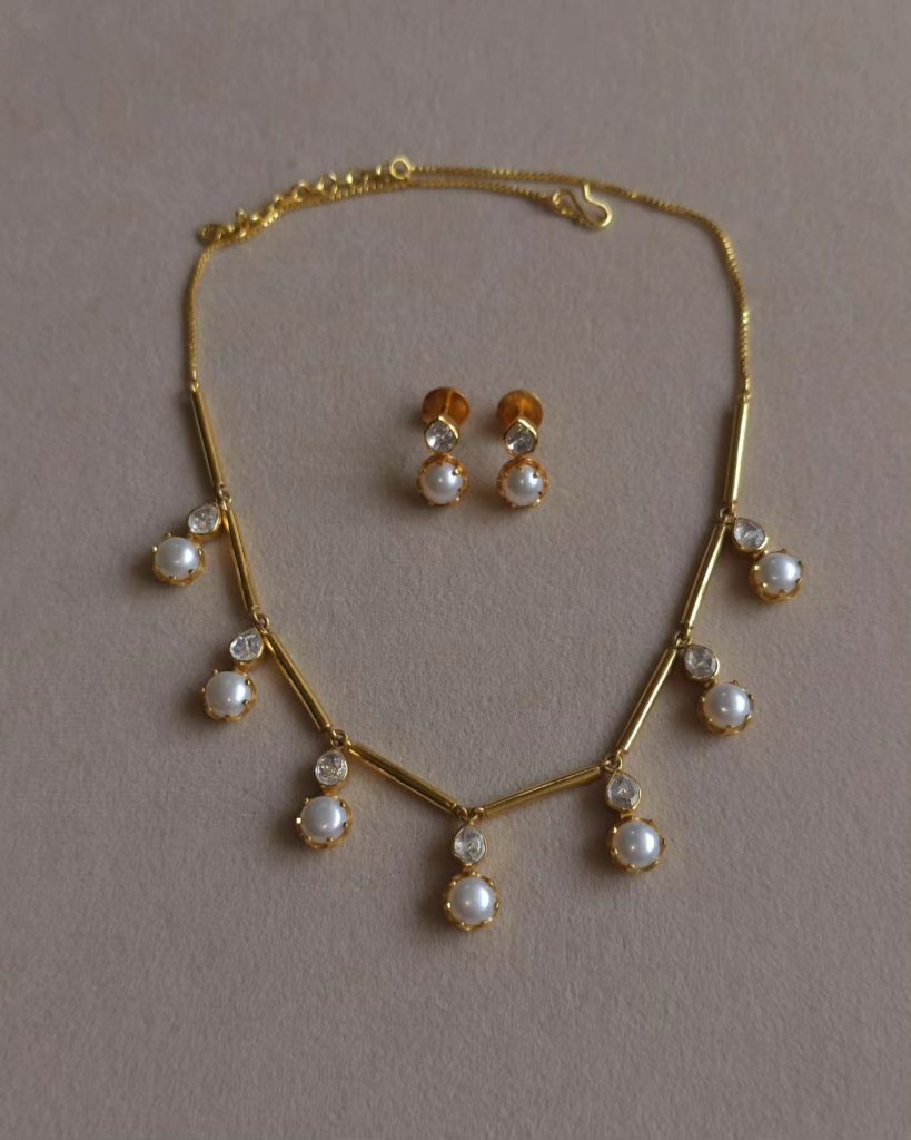 Mossianite Polki and Pearls Necklace From 'Ana Regalia'