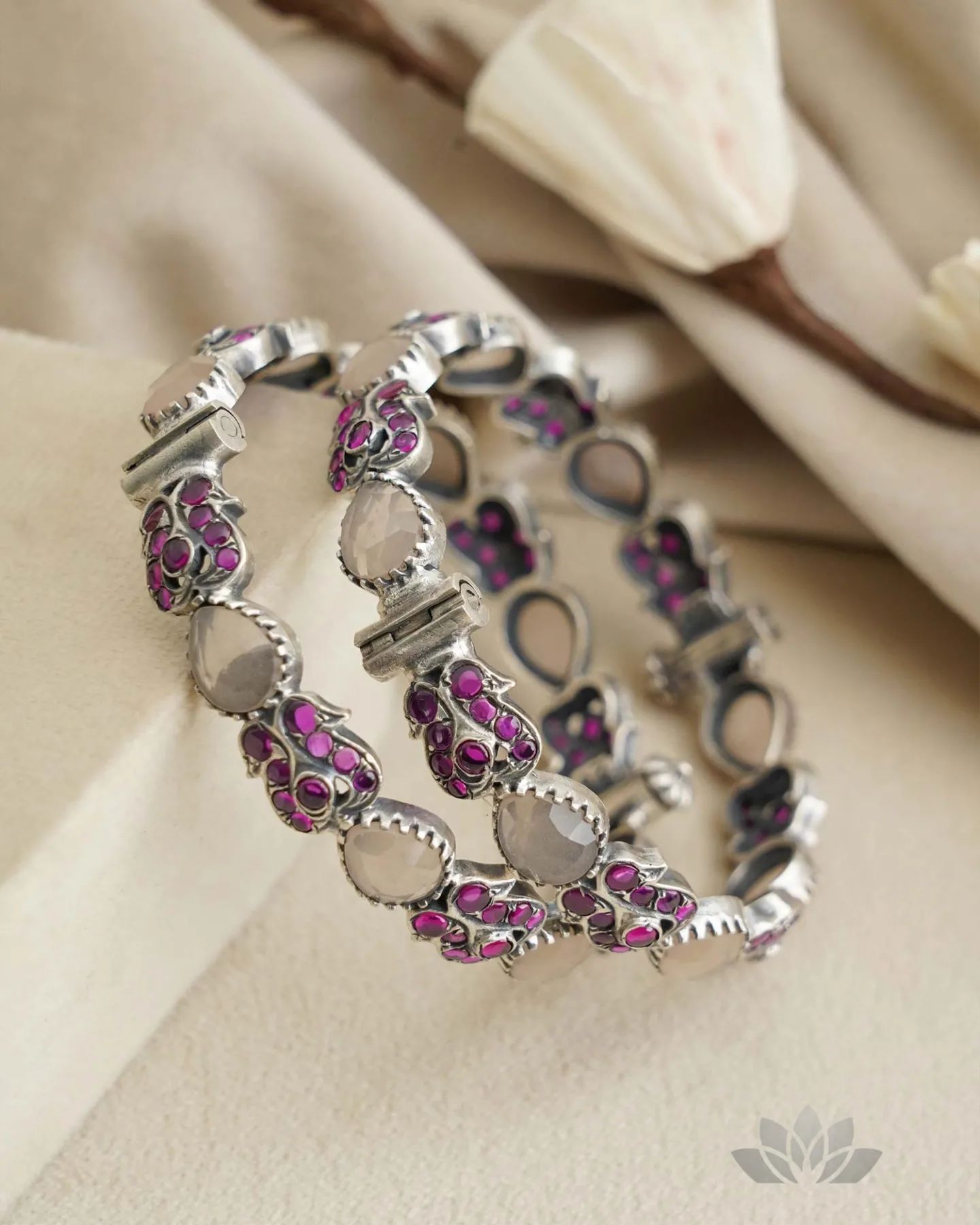 Multicolor Stone Silver Bangles From 'Prade Jewels'