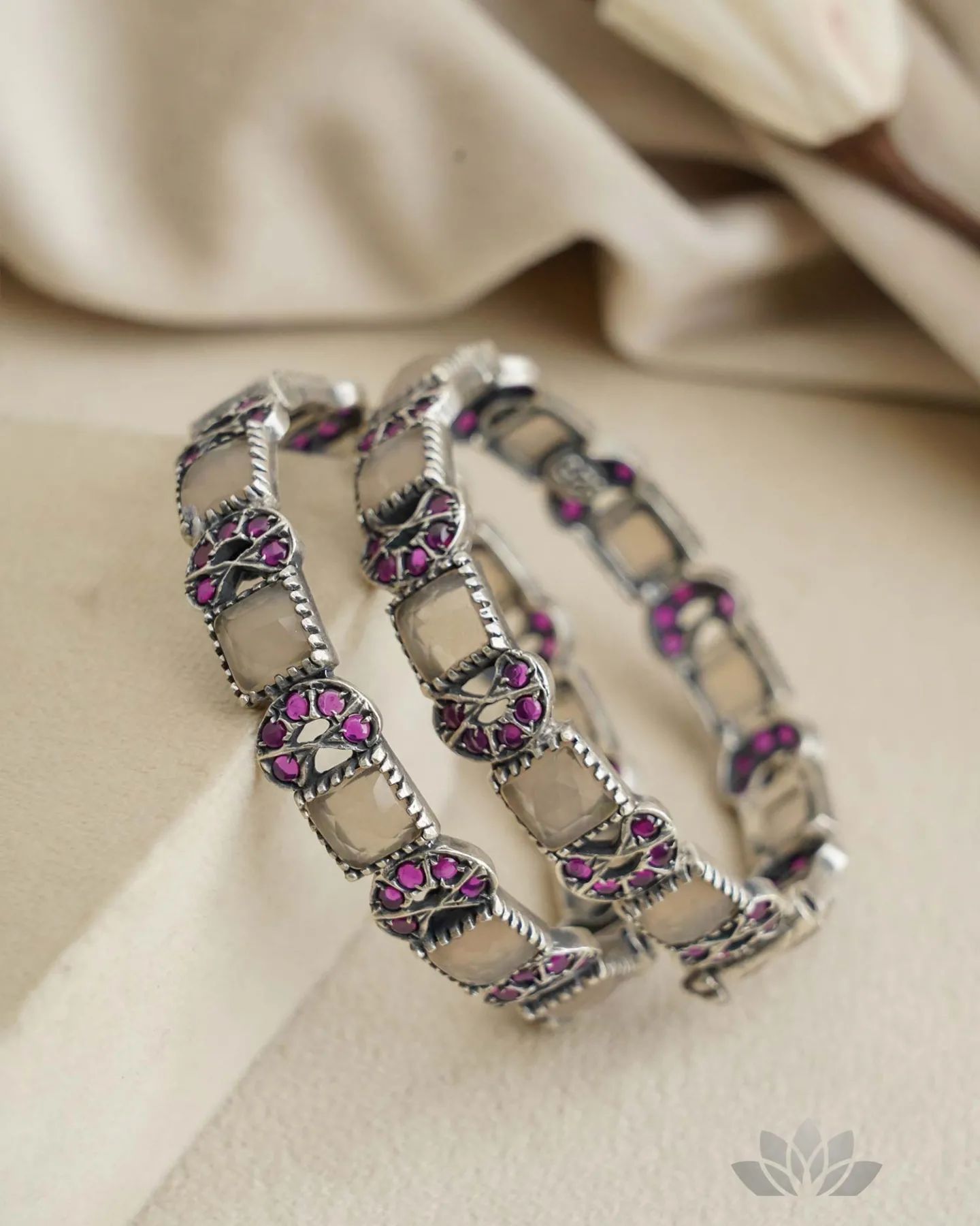 Multicolor Stone Silver Bangles From 'Prade Jewels'