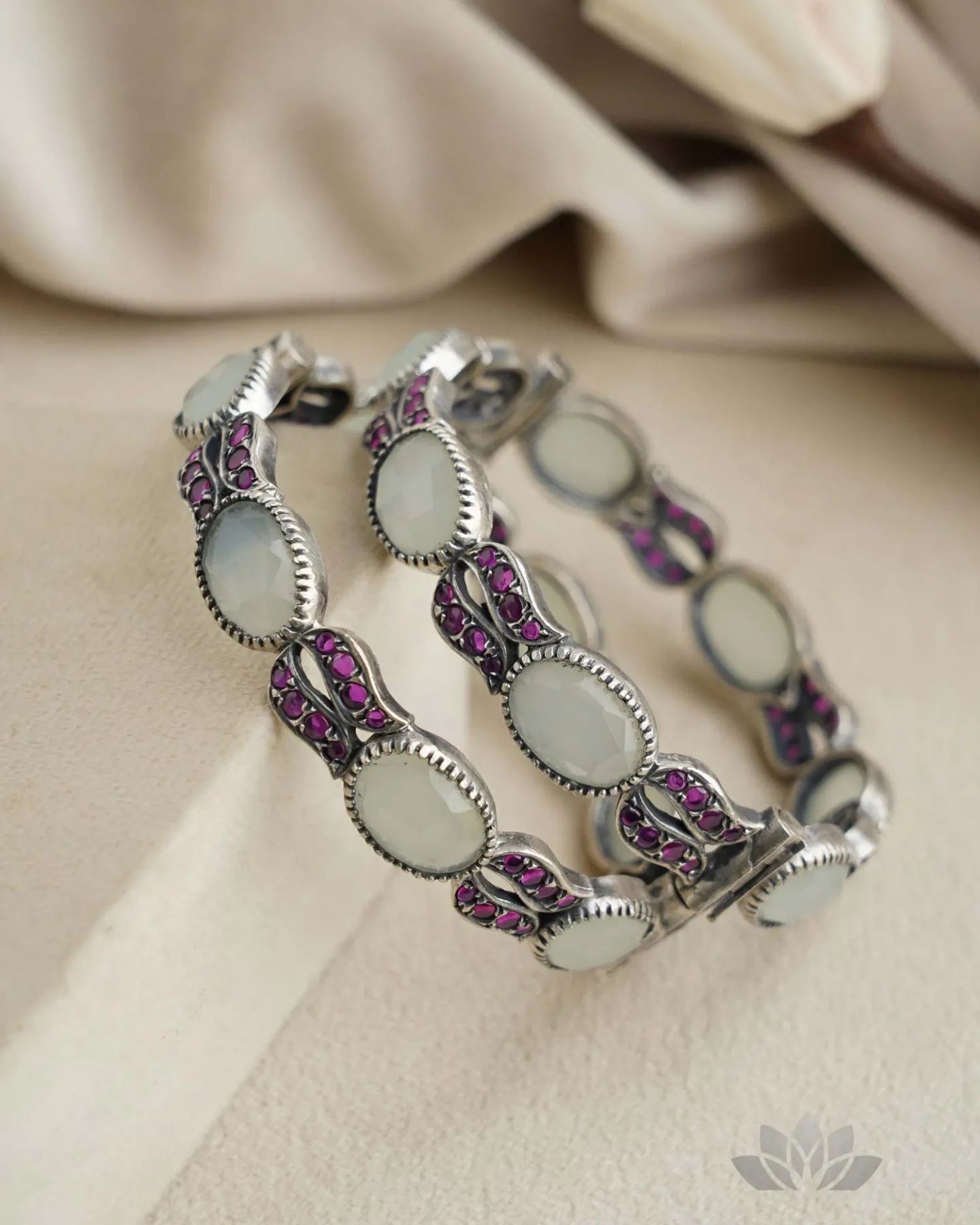 Multicolor Stone Silver Bangles From 'Prade Jewels'