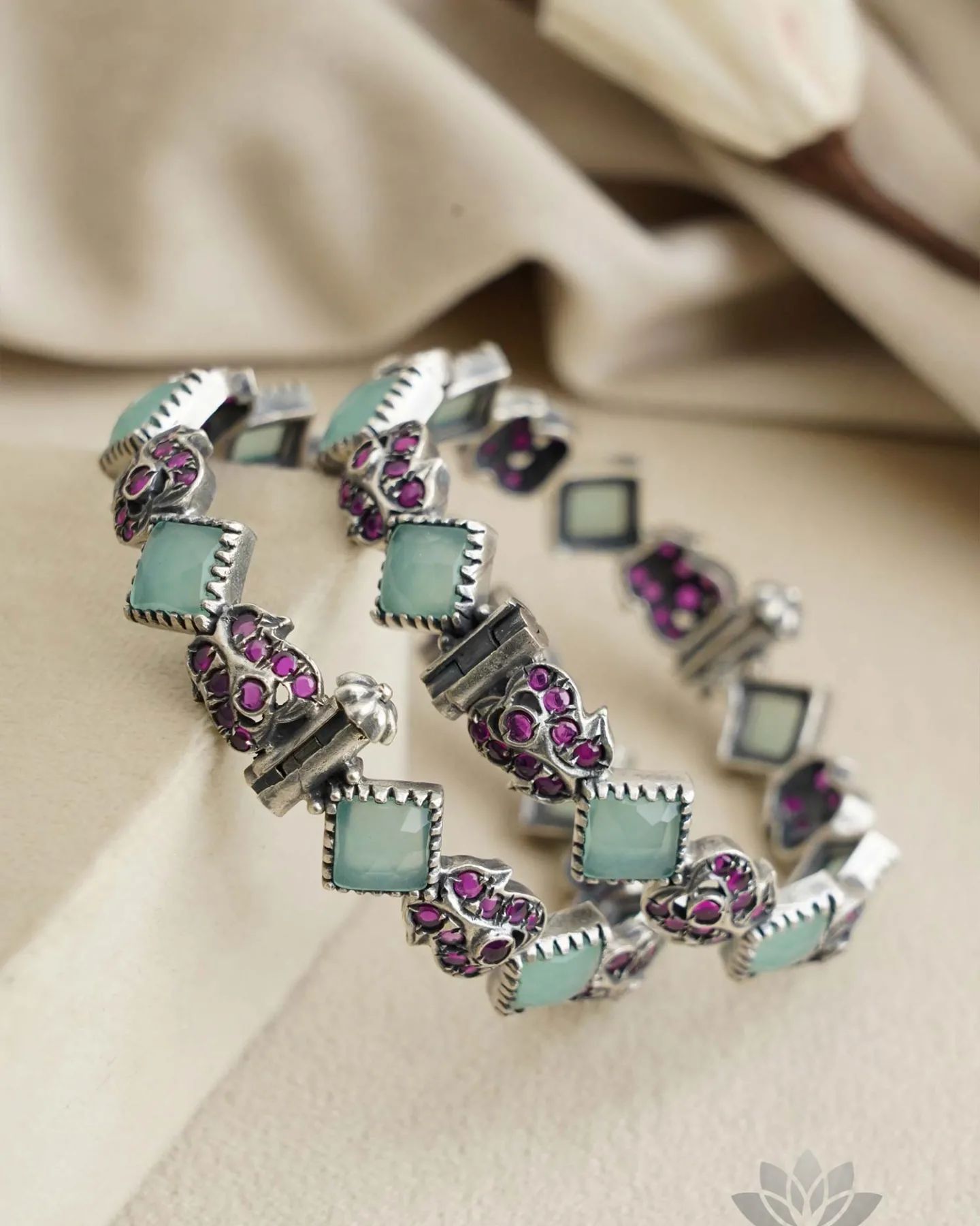 Multicolor Stone Silver Bangles From 'Prade Jewels'