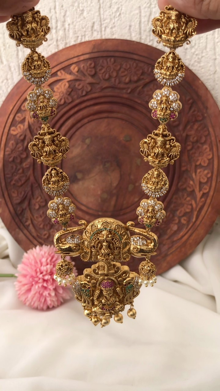 Antique Lakshmi White Stone Long Necklace From 'Tarathi Jewels'