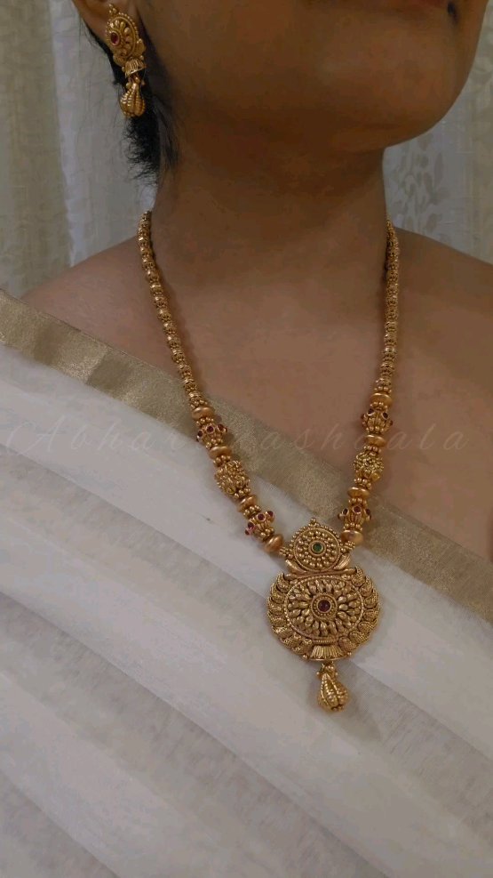 Imitation Ruby And Green Stones Long Necklace From 'Abharanashaala'