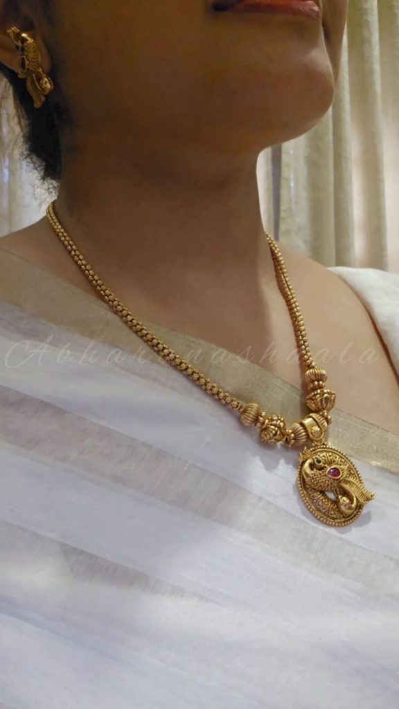 Antique Peacock Pendant Necklace From 'Abharanashaala'