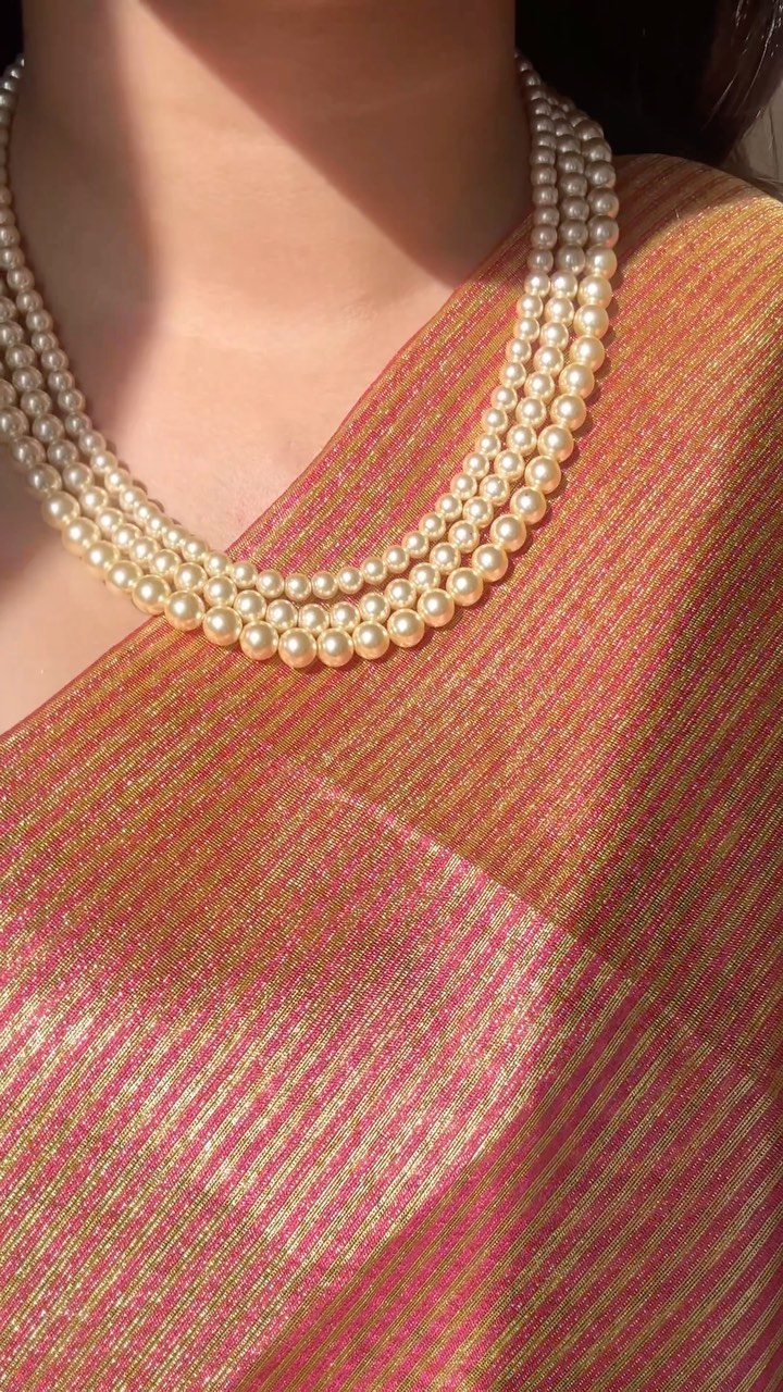 3 Layered Gold Plated Pearl Necklace From 'Vamika Silver Jaipur'