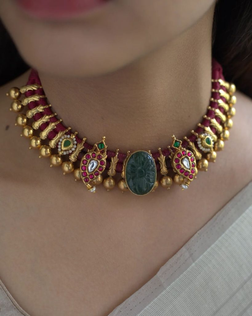 Thread With Kundan Stones Gold Plated Silver Necklace From 'Prade Jewels'