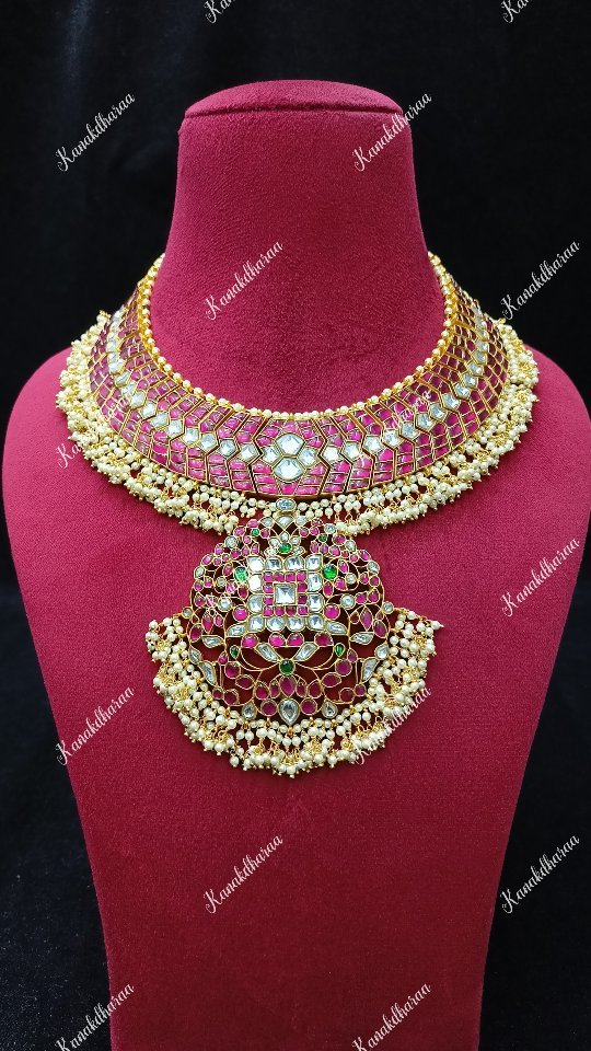 Gold Plated Jadau, Polki and Victorian Necklace From 'Kanakdhaara'