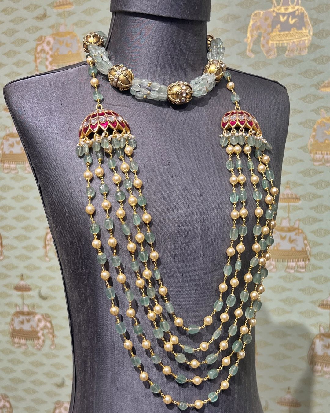 Gold Plated Kundan Beaded Necklace &Haram From 'Rajatamaya'