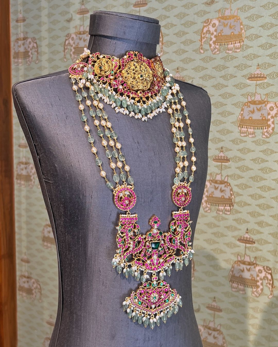 Gold Plated Kundan Beaded Necklace &Haram From 'Rajatamaya'