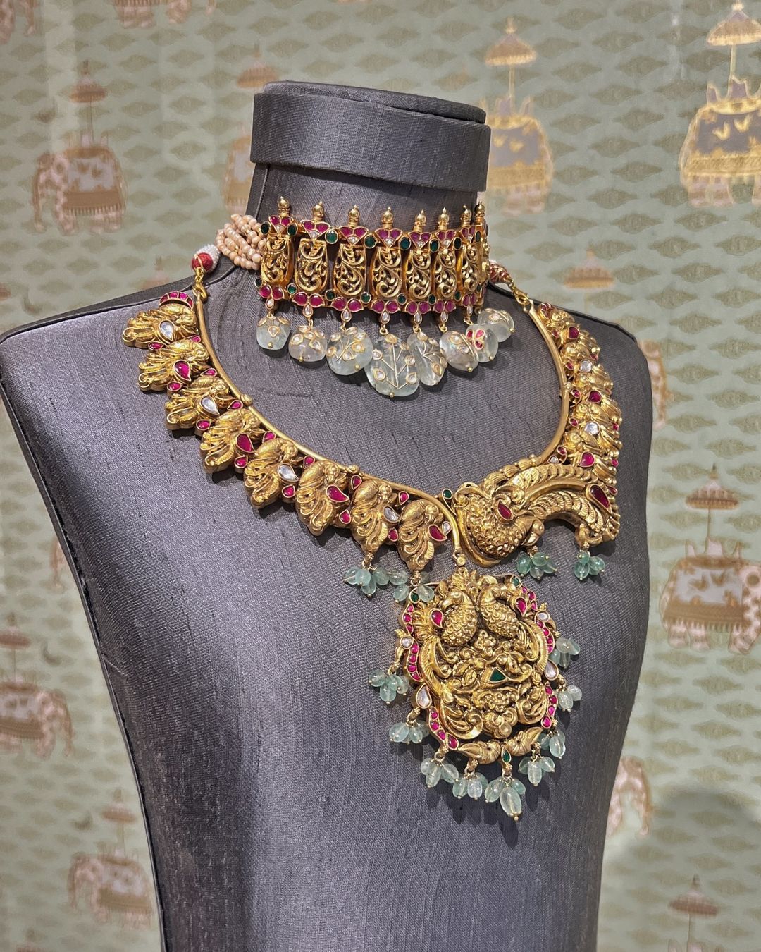 Gold Plated Kundan Beaded Necklace &Haram From 'Rajatamaya'