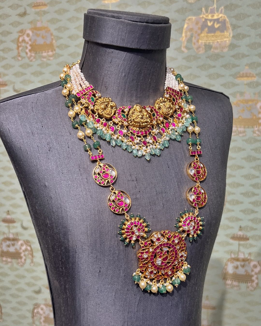 Gold Plated Kundan Beaded Necklace &Haram From 'Rajatamaya'