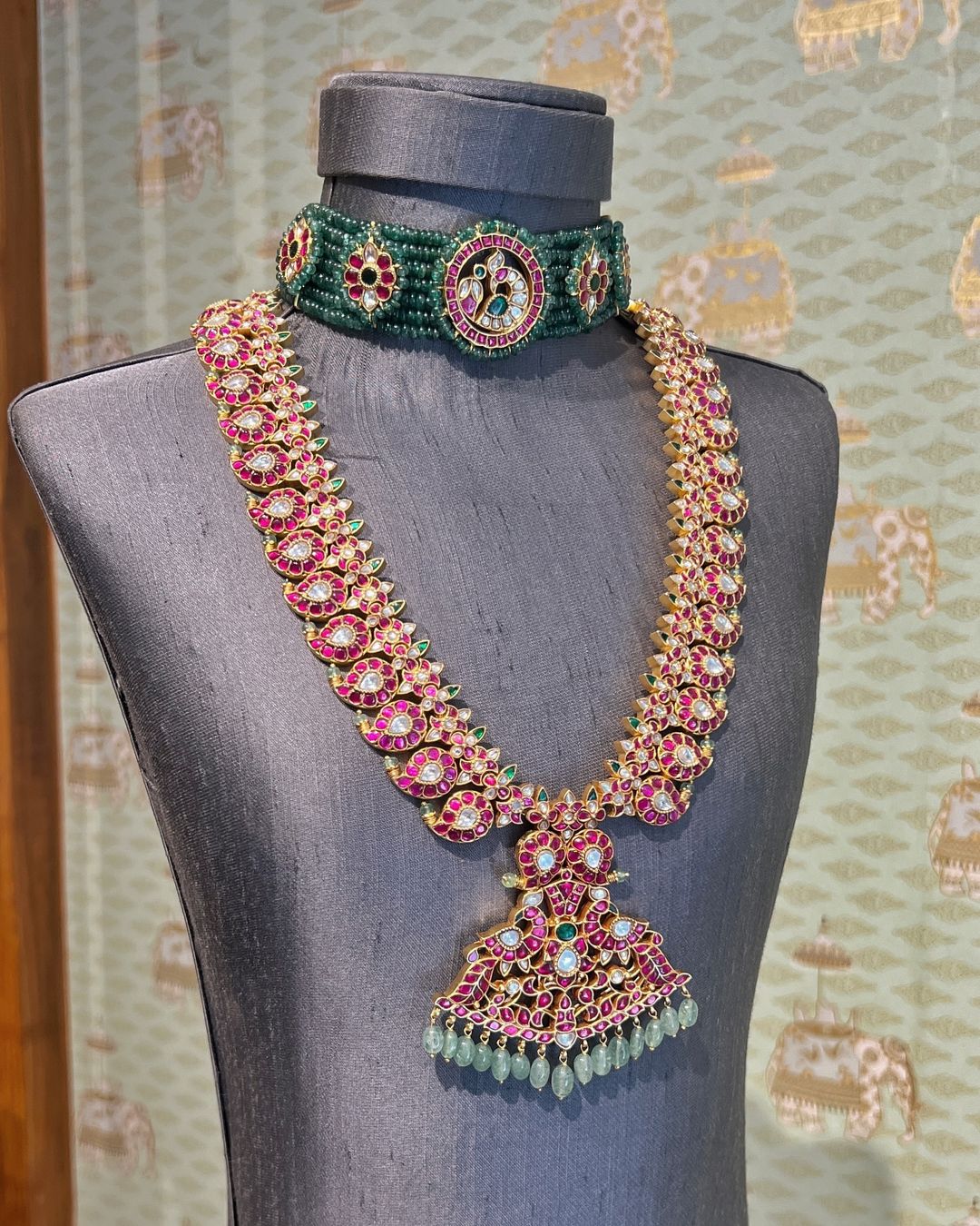 Gold Plated Kundan Beaded Necklace &Haram From 'Rajatamaya'