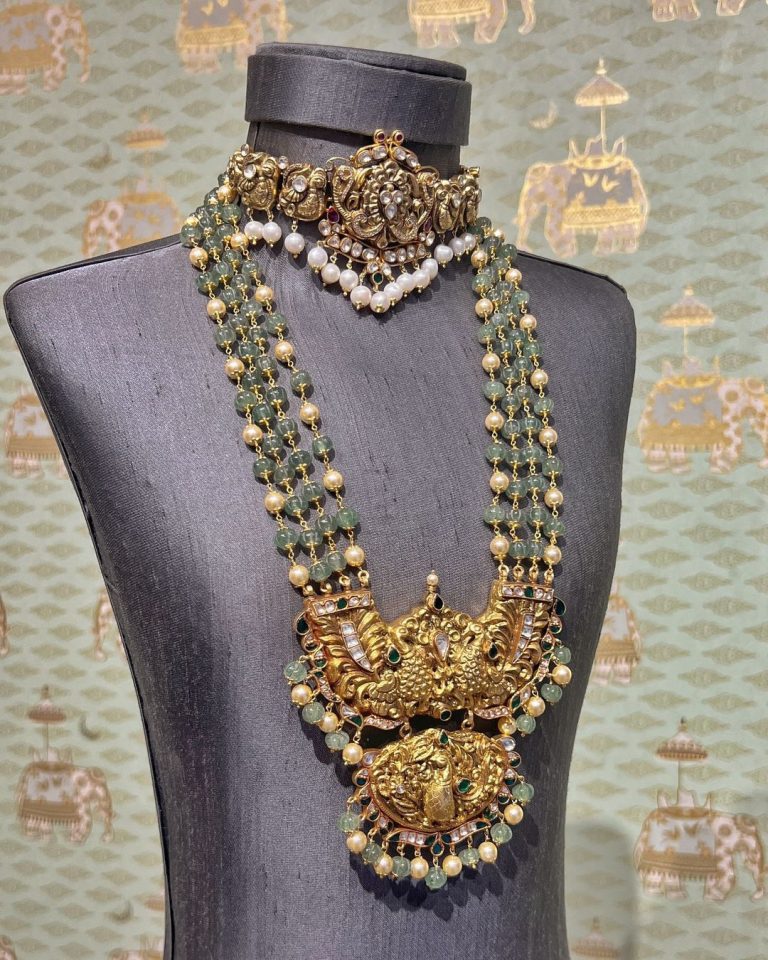 Gold Plated Kundan Beaded Necklace &Haram From 'Rajatamaya'