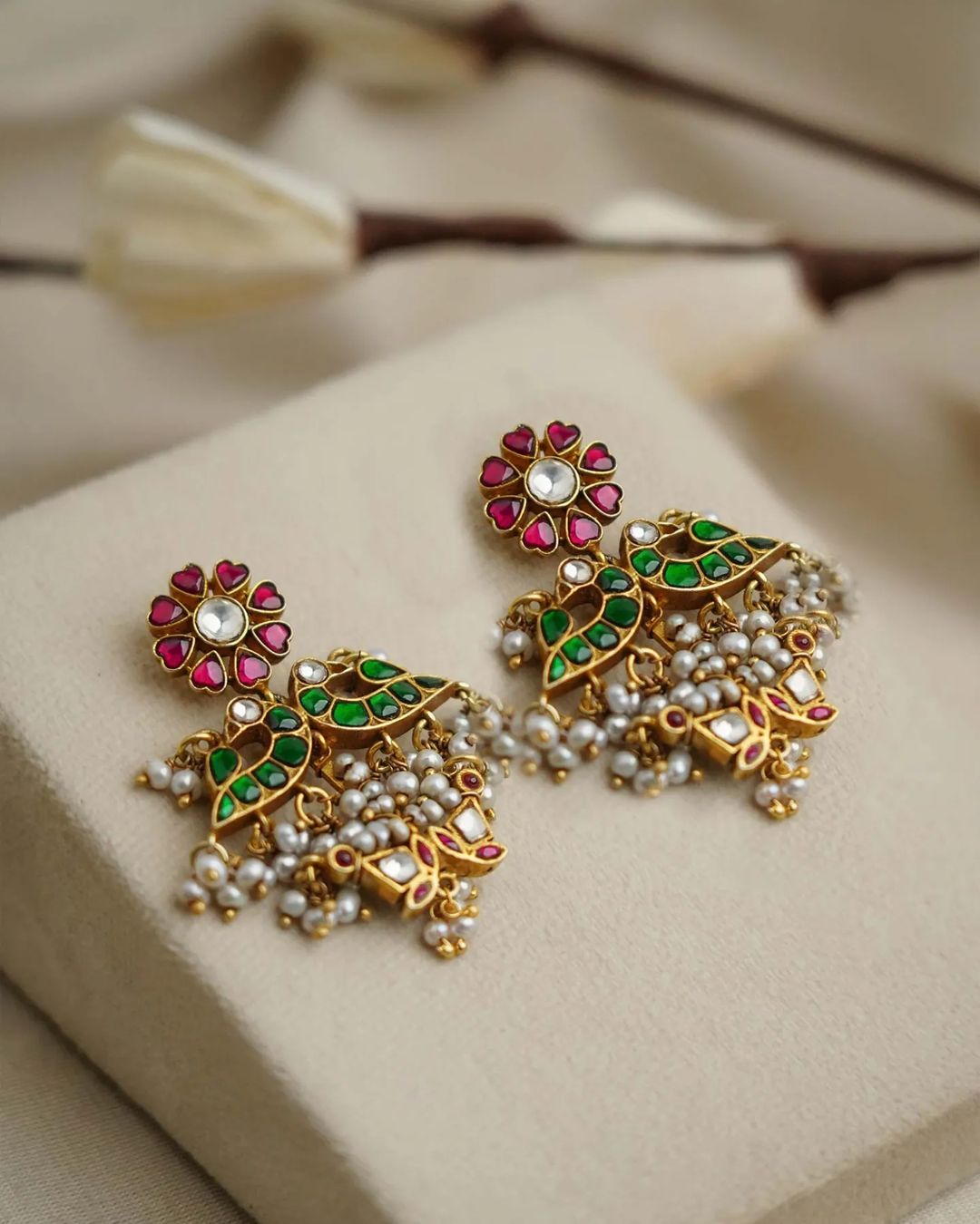 Gold Plated Kundan and Pearl Earrings