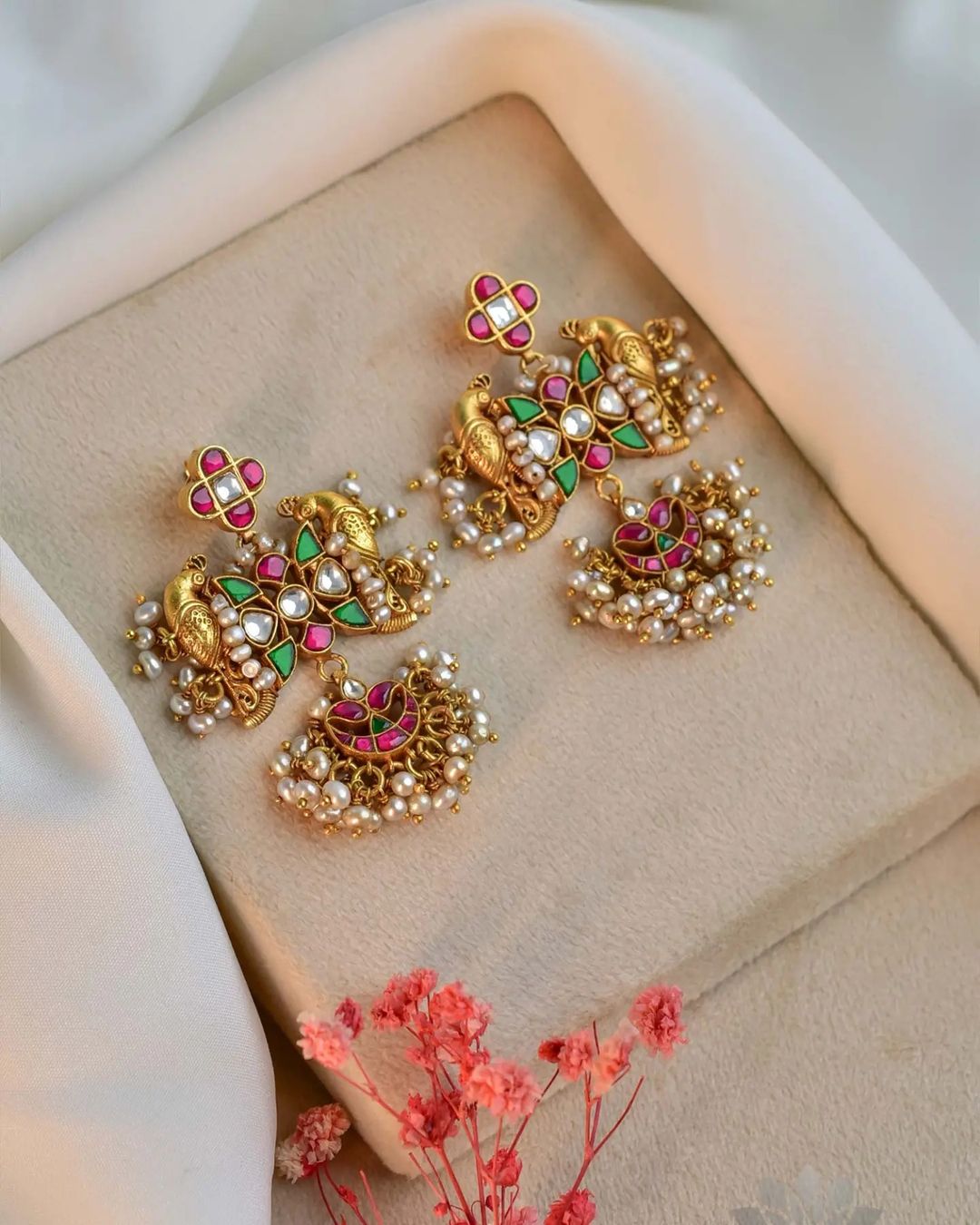 Gold Plated Kundan and Pearl Earrings