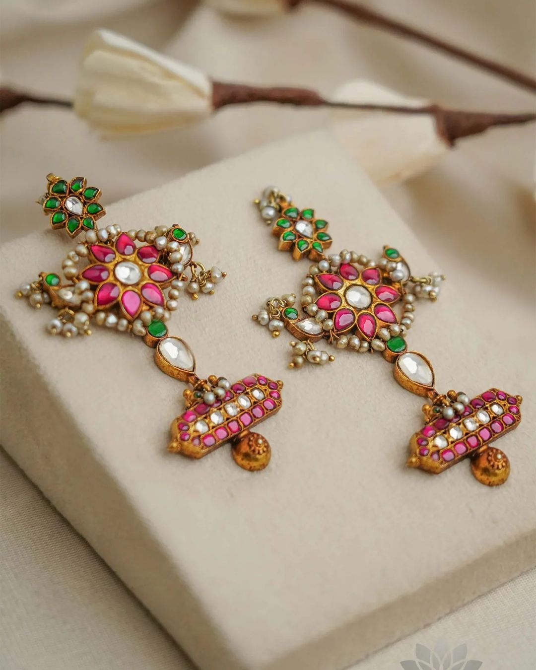 Gold Plated Kundan and Pearl Earrings