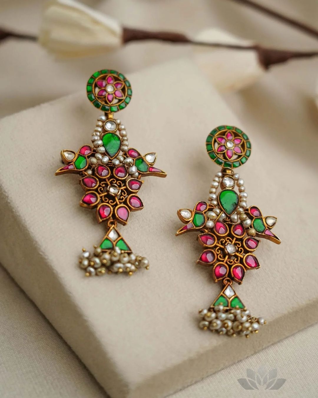 Gold Plated Kundan and Pearl Earrings