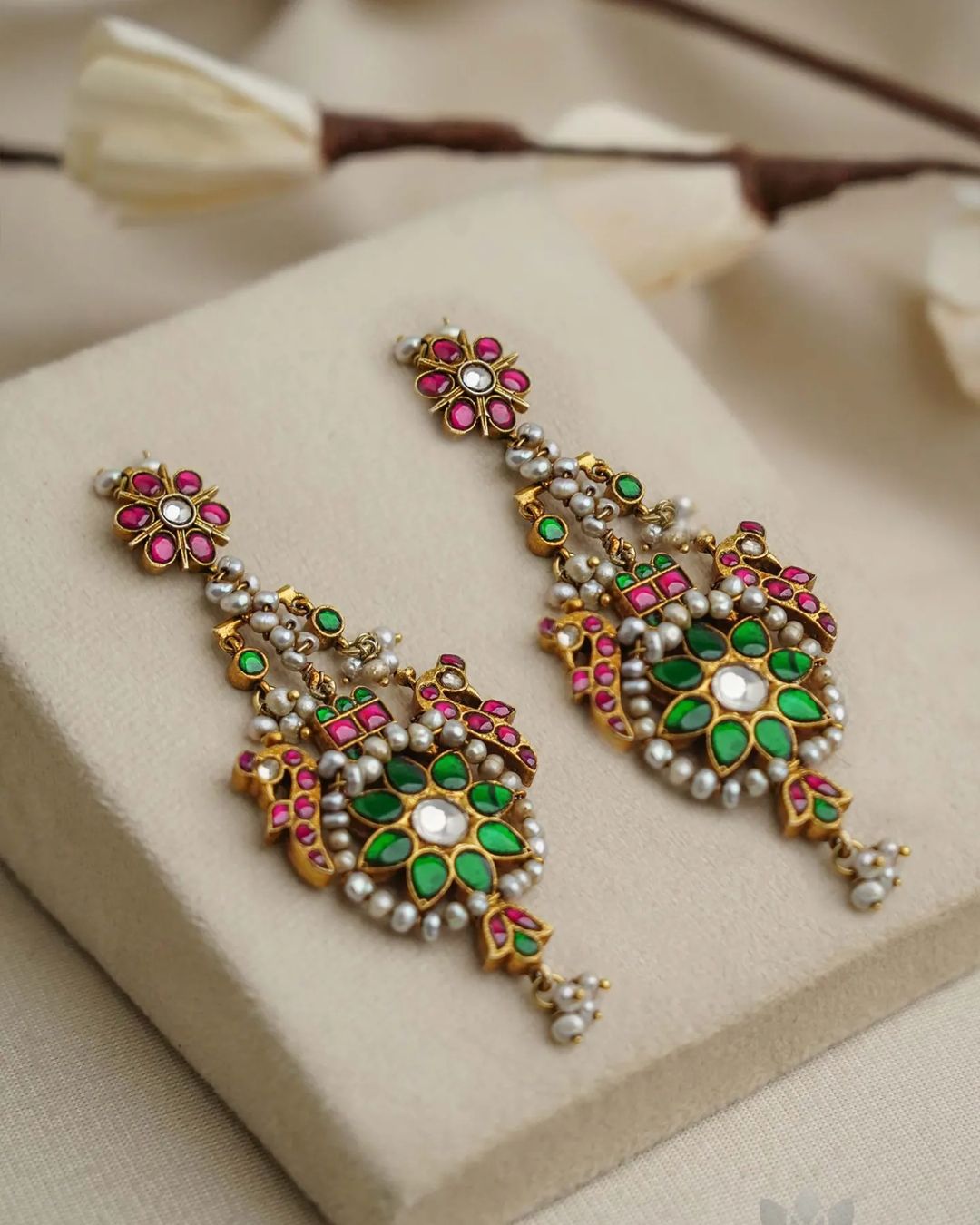 Gold Plated Kundan and Pearl Earrings