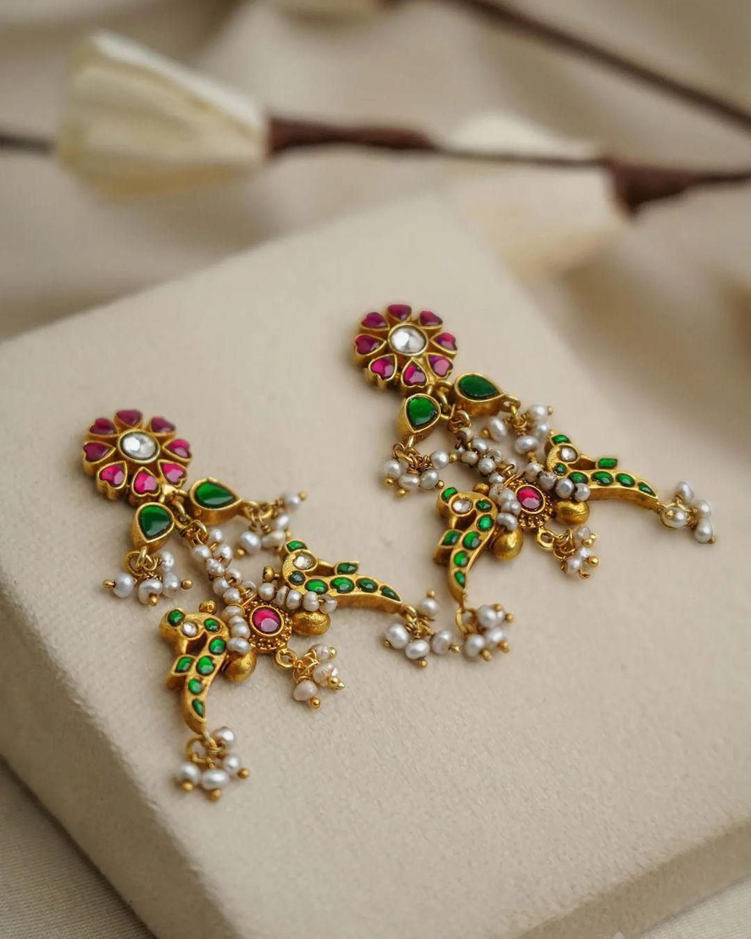 Gold Plated Kundan and Pearl Earrings