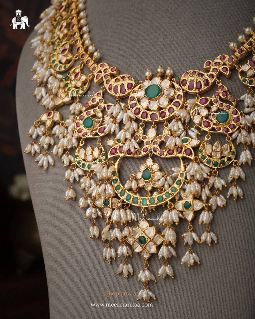 Gold Plated Peacocks Necklace with Guttapusalu From 'Meermankaa'