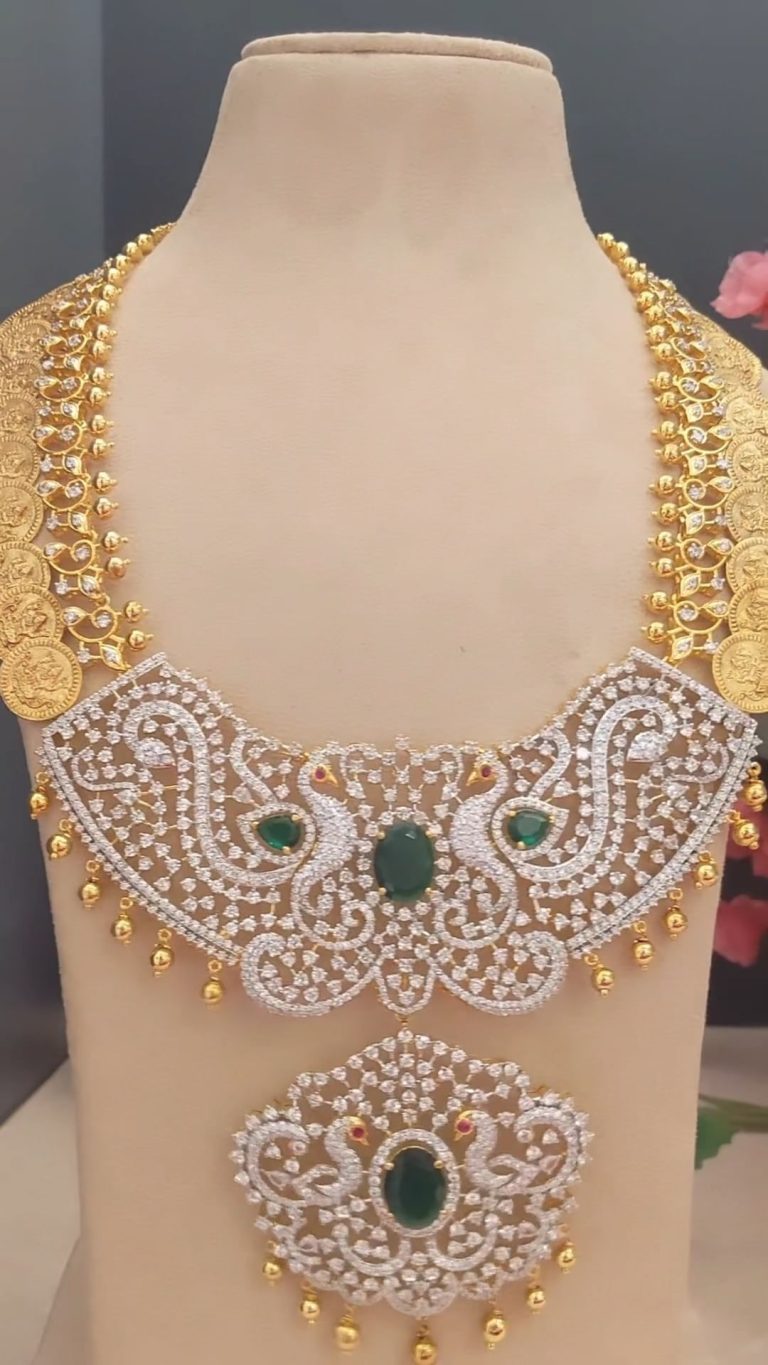 Kasula Haram with Peacock Stones Pendant From 'Sneha Rateria'