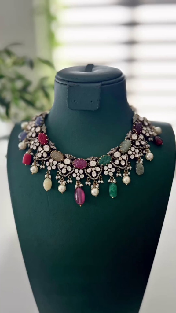 Multi Stone Silver Necklace From 'Bandhan Emporio'