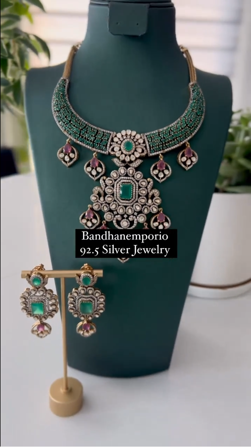 Statement Polki and Emerald Stone Necklace From 'Bandhan Emporio'