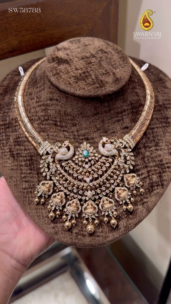 Traditional Dual Peacock Diamond Necklace From 'Swarna Sri'