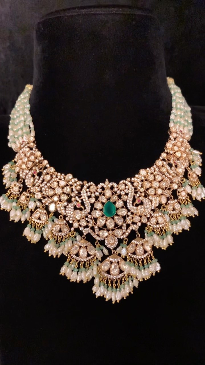 Uncut Polki Stone Rice Pearls Necklace 'Ithihaasa'