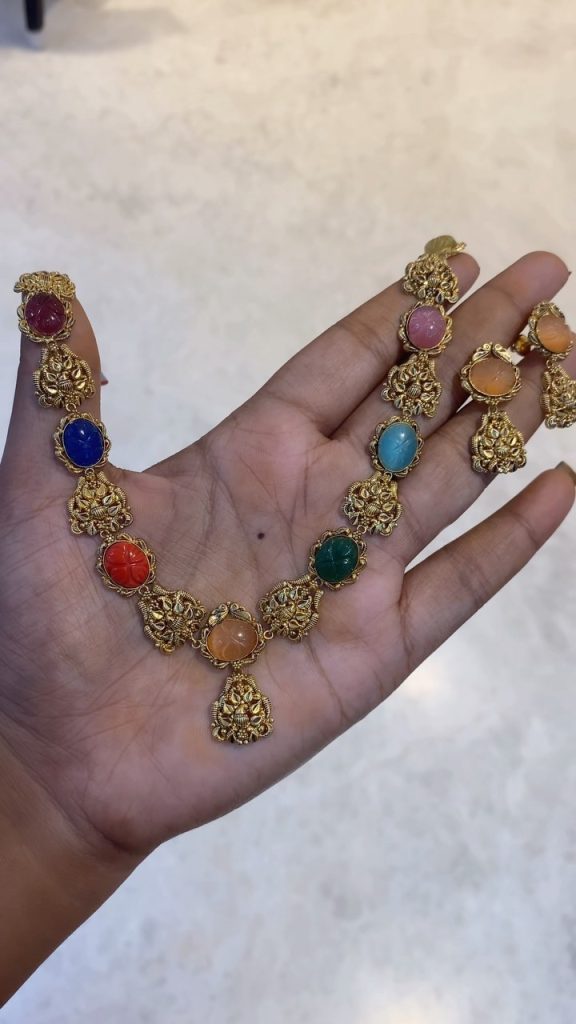 Navratna Stones Gold Necklace From 'Sri Vasavi Thanga Maaligai'