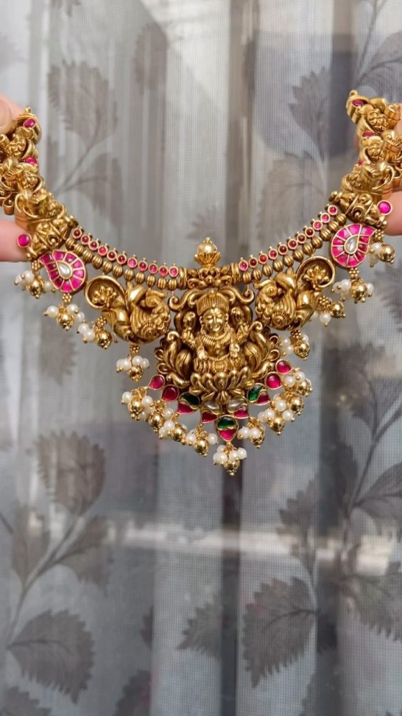 Antique Lakshmi Peacock Jadau Necklace From 'Kruthika Jewellery'