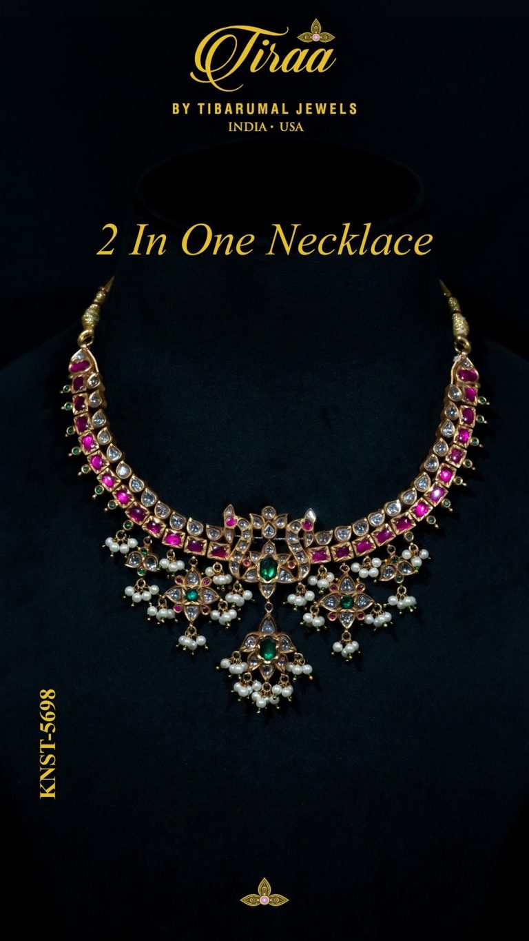 Gold Necklace With Kundan Stones And Pearl From 'Tiraa by Tibarumals'