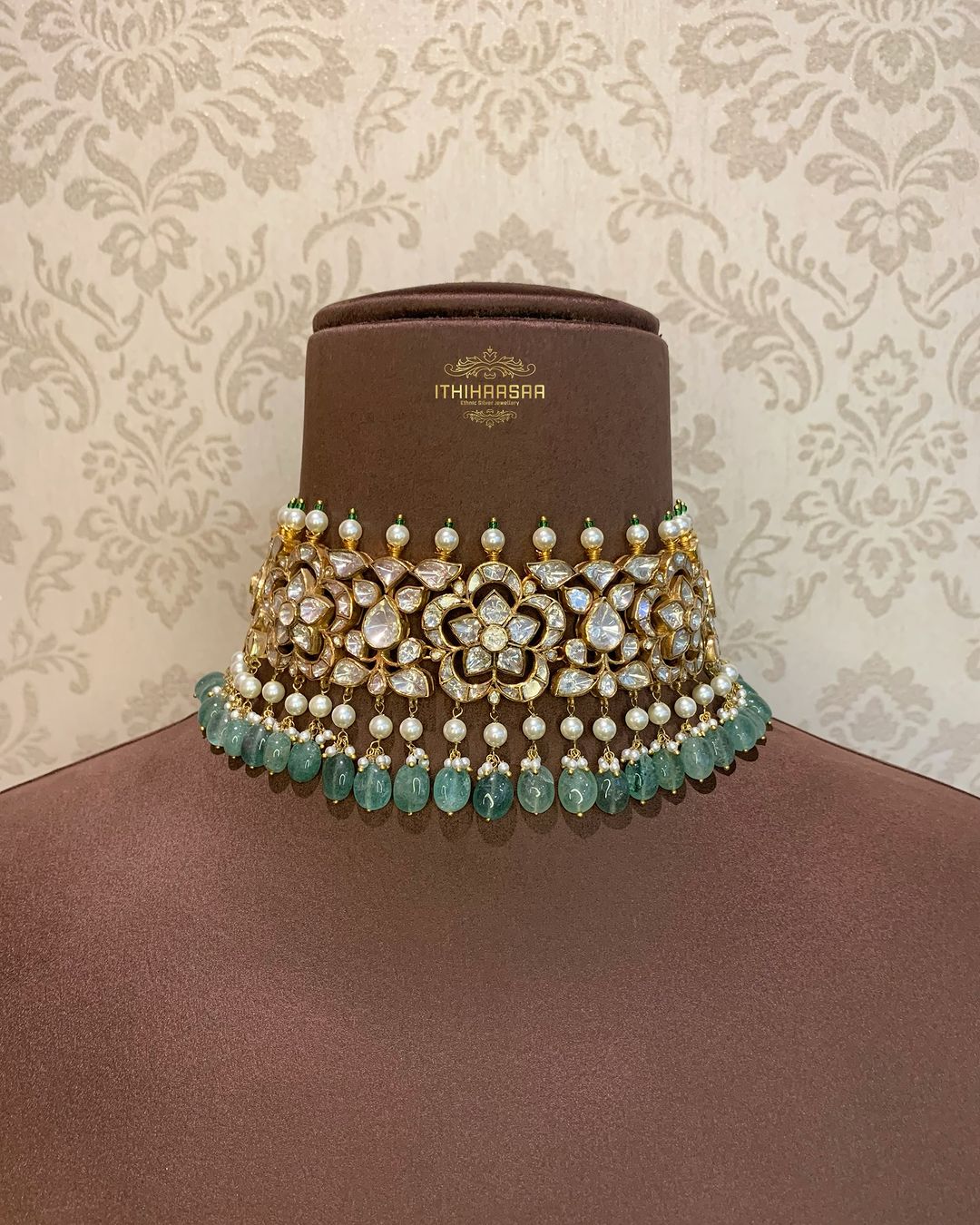 Gold Plated Silver Polki Pearl Choker Set From 'Ithihaasa'