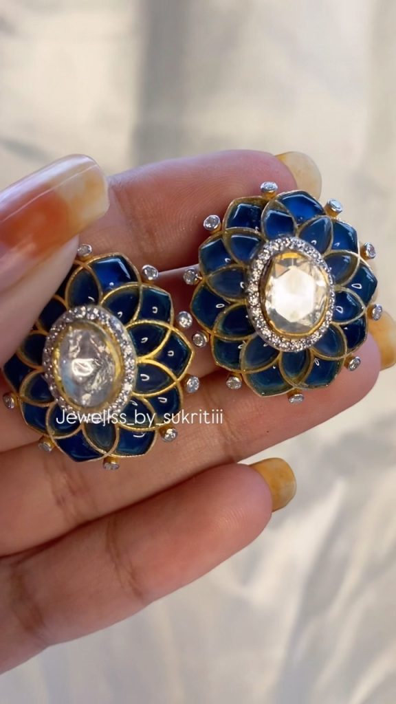 925 Silver Moissanite Polki Earrings From 'Jewellss by Sukritiii'