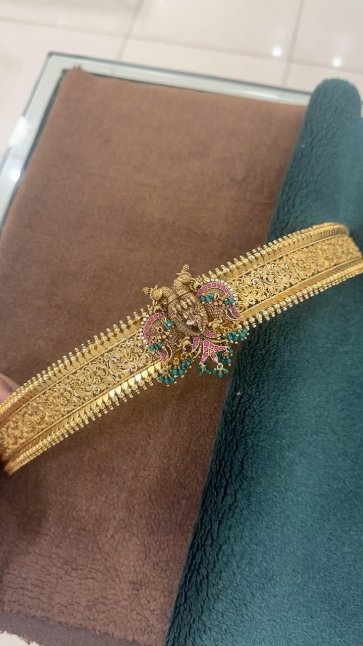 Dual Peacock Gold Plated Silver Vaddanam From 'De Silver Studio' 